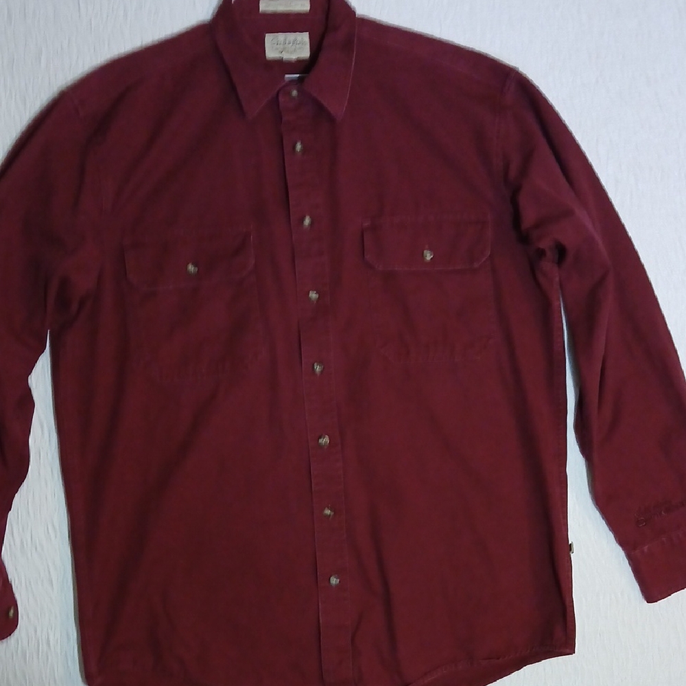 Cabela's Maroon Stonewash Canvas Casual Button-Down Shirt